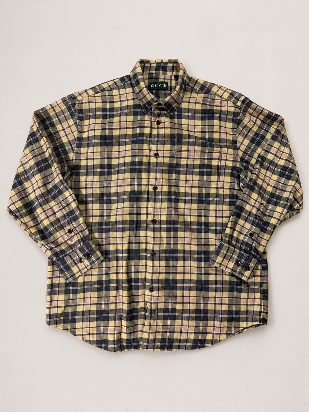 Orvis Luxury Flannel Shirt Men’s Large Plaid Button Front 100% Cotton
